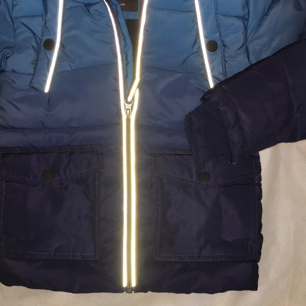 Kids Blue Ombre Puffer Jacket with removable Faux Fur Hood